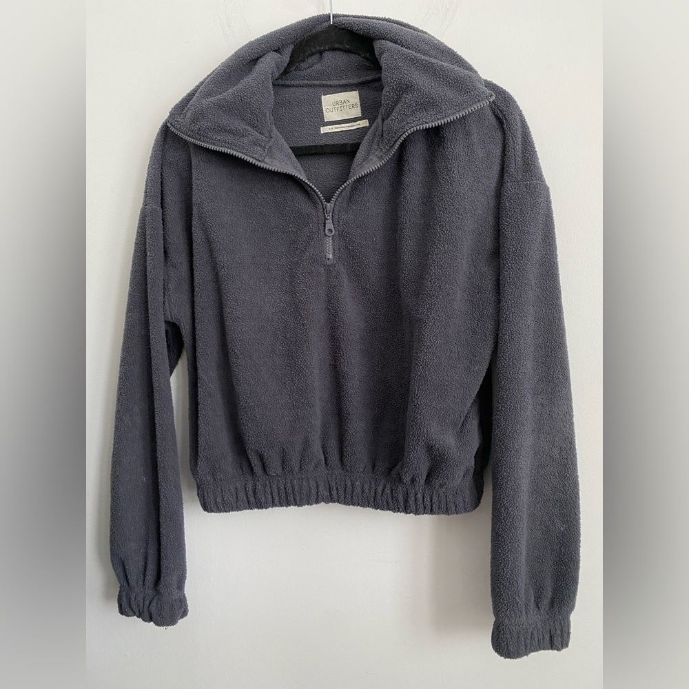 Urban Outfitters Cropped Half Zip Fleece Sweater • Dark Gray • S Small